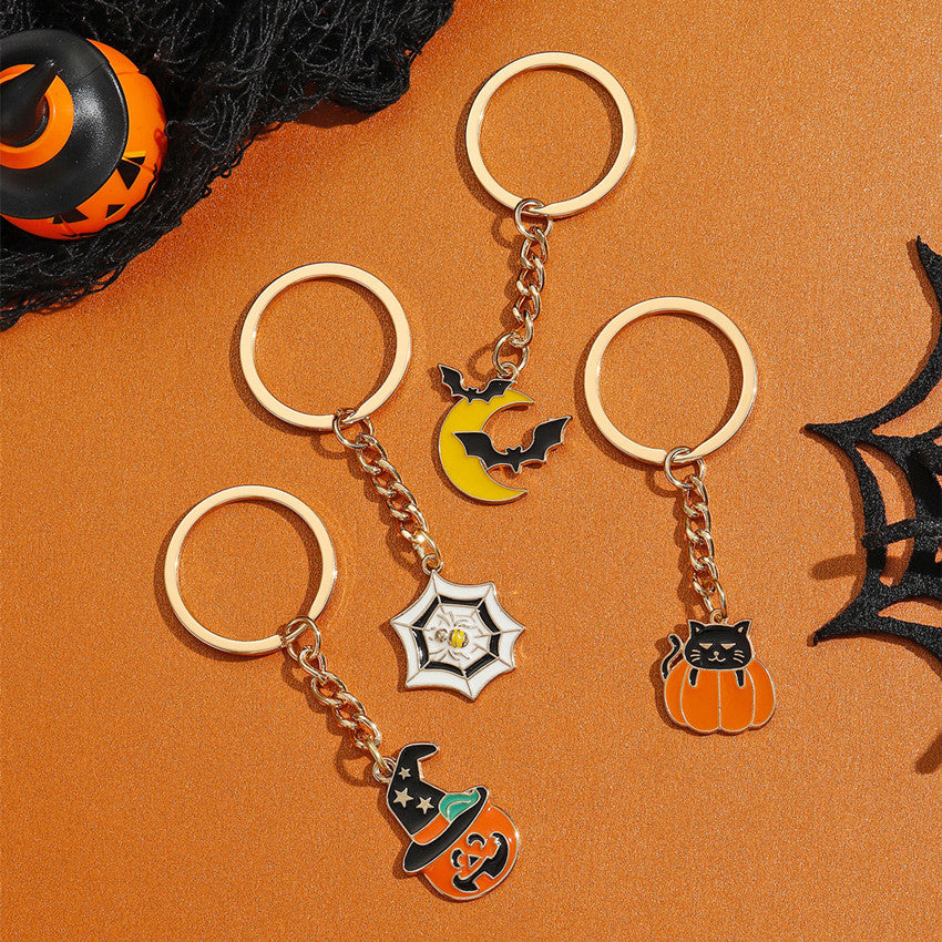 Wholesale of New Halloween Pumpkin Bat Alloy Keychains